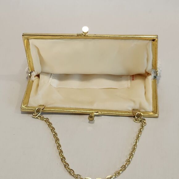 VTG Beaded Sequin Purse Ivory Evening Bag Gold Chain Strap Kisslock Handbag 6x5‎ - Picture 3 of 11